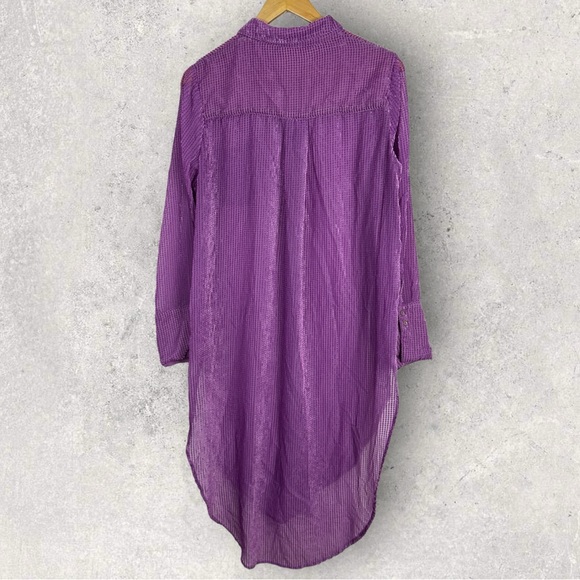 Anthropologie Akemi Kin Purple Sheer Longline Button Front‎ Top Size Medium Boho - Picture 5 of 14